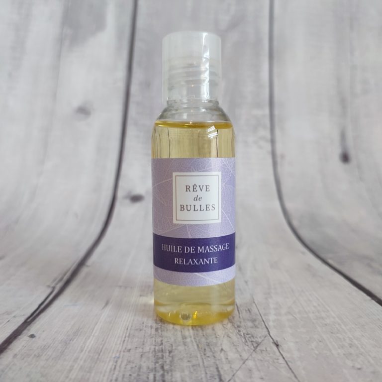 Huile de massage “relaxante” à la lavande, litsée citronnée et eucalyptus  citronné (100ml) – Rêve de Bulles